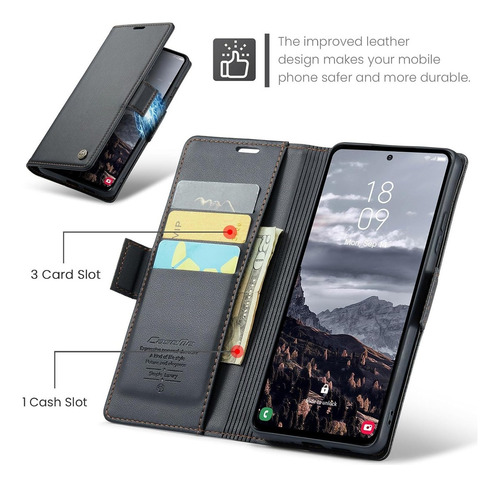 Funda Para Samsung S25 Premium Caseme Leather Cuero Colores Negro