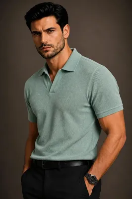 Camiseta Gola Polo Masculina Texturizada Premium Plus Clout Verde P