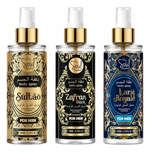 Soul Cosméticos Body Splash Árabe Masculino Soul 200ml Kit Com 3 Frag
