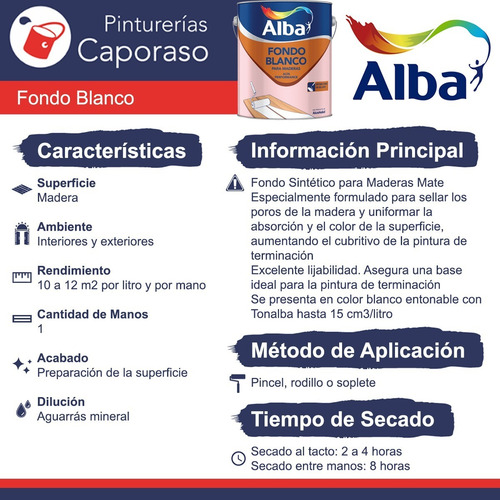 Fondo Blanco Para Madera Alba X 1 Lt Caporaso