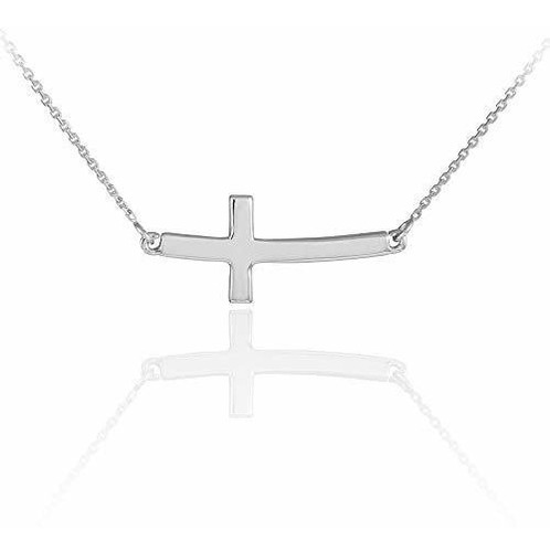 Collar - Dainty 14k White Gold Cute Curved Sideways Cross Ne