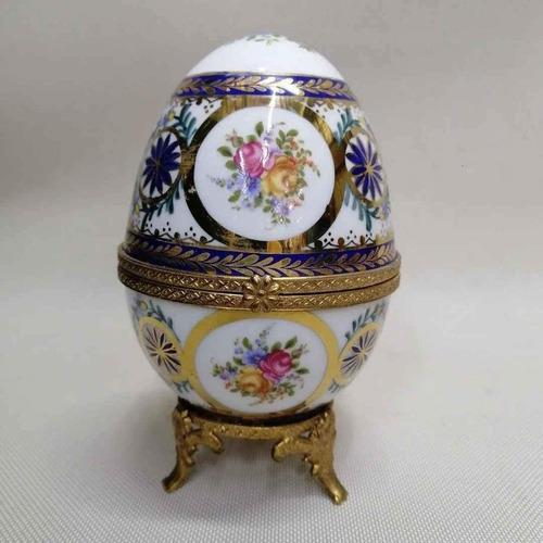 Cofre Joyero Antiguo Huevo De Pascua Francés En Porcelana 