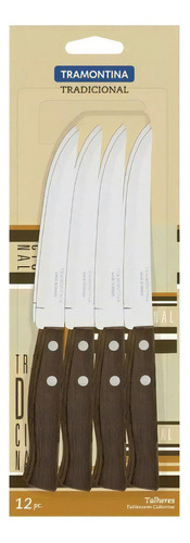 Cuchillo Asado 12 Pzs Tramontina Tradicional Acero Inox Color Marrón
