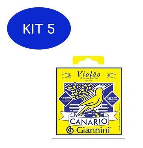 Kit 5 Encordoamento Canário Giannini Corda Para Violão Aço