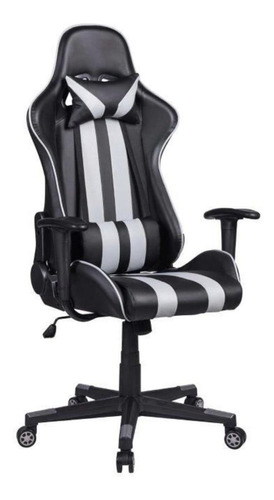 Cadeira de escritório Pelegrin PEL-3013 gamer ergonômica  preto e cinza com estofado de couro p.u.