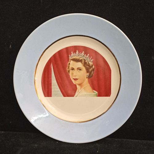 Antiguo Plato Decoración Porcelana Con Imagen Reina Isabel 