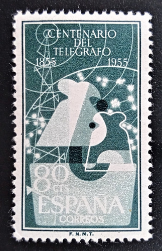 España, Sello Yv 874 80c Centenar Telégrafo 1955 Mint L18090