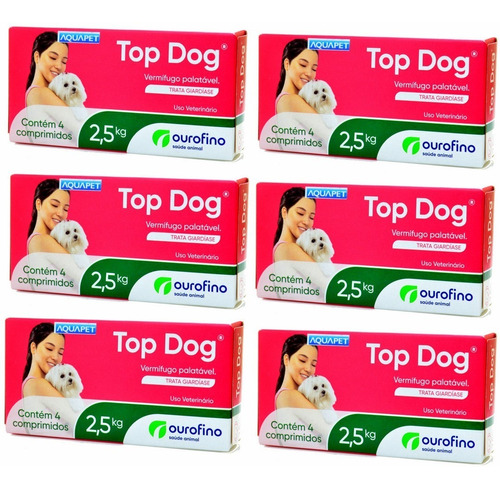 Top Dog Vermifugo C/4comp. 2,5kg Kit 6 Unidades Ouro Fino