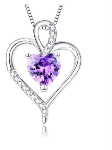 Colgante Corazón Violeta Plata 925 Con Cadena Incluida