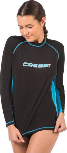 Playera Cressi Rashguard Lady Larga Natación Black/ Cian