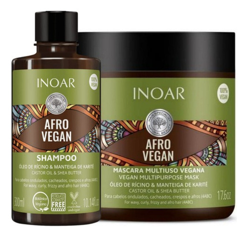 Inoar Afro Vegan - Kit Shampoo 300ml E Mascara 500g