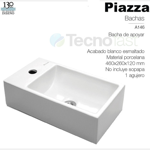 Bacha de baño de apoyar Piazza A146 blanco esmaltado 120mm de alto