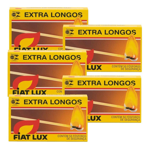 5 cajas de fósforos extra largas Fiat Lux con 50 unidades