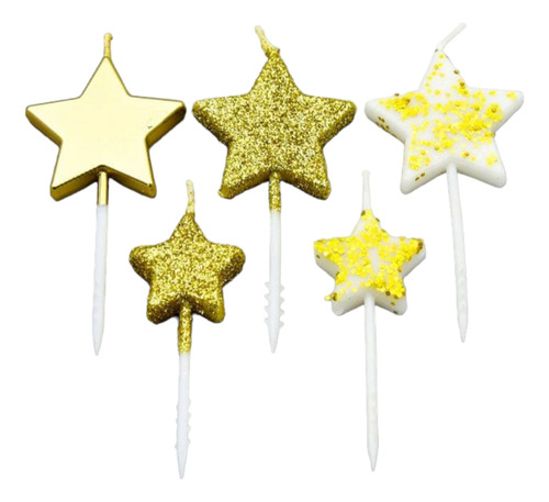 Velas Estrellas Doradas × 5 Cotillón Cumpleaños Fiestas 