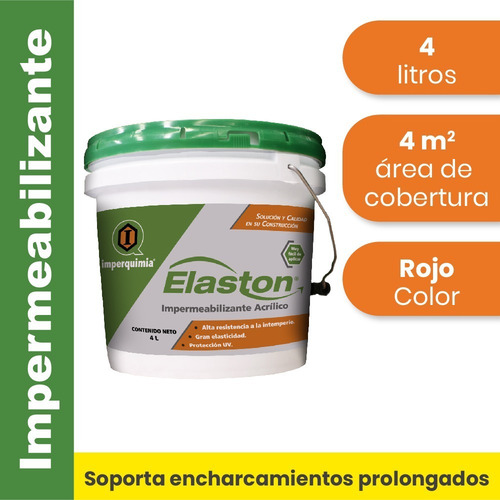 Imagen 2 de 7 de Impermeabilizante Acrílico 6 Años Elaston / Rojo / 4 Lt