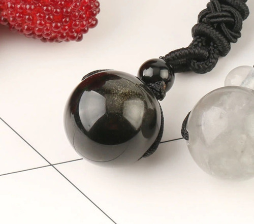 Collar Cuarzo Bolita Whisper Obsidiana Dorada - Poder