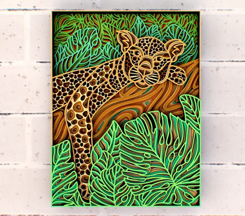 Cuadro Decorativo Leopardo Selva Salvaje Multicapa Madera