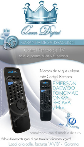 Control Remoto Para Tv Daewo Showa Emerson Tonomac Crown Mus