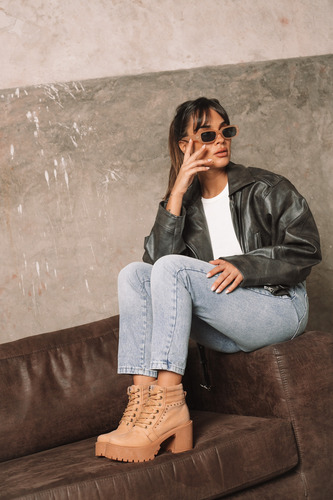 Borcegos Mujer Cuero Taco Alto Plataforma Botas Moda Romi