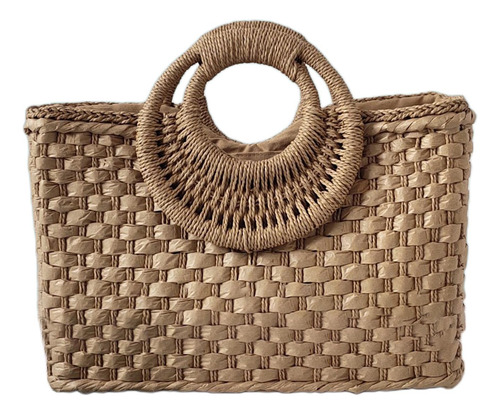 Bolso De Hombro De Paja De Moda Bolso Tejido Señora Caqui