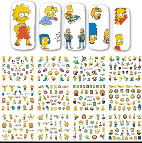 Pack De 12 Sticker De Uñas Al Agua ( Simpson )