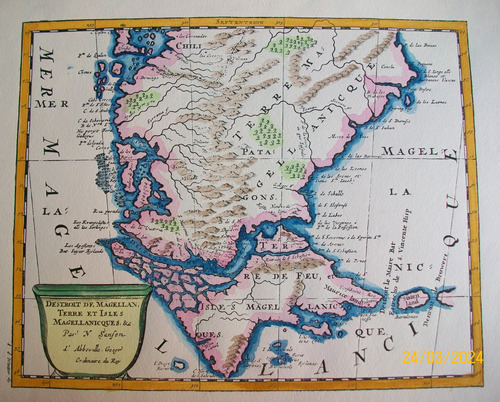 Mapa Detroit De Magellan Copia Facsimilar Coloreado A Mano
