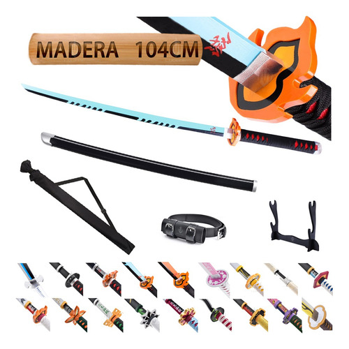 104cm Katana De Madera Demon Slayer Espada Colección Color C - 3rd Tanjiro Kamado - Azul