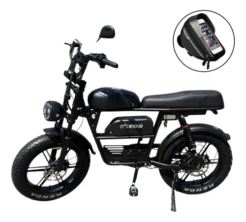 Bicicleta elétrica Inow V35 preta com duas baterias e cesto