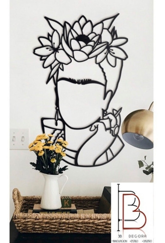 Frida Kahlo De Madera Minimalista Lineal De 105x95cm 3b Deco