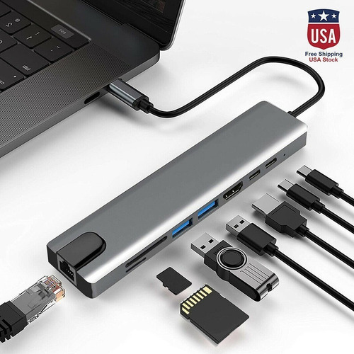 Imagen 4 de 6 de Usb C A Hdmi Hub 8 En 1 Usb 3.0 Micro Sd Y Ethernet Usb C