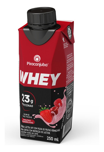 Bebida Láctea UHT Frutas Vermelhas Zero Lactose Piracanjuba Whey Caixa 250ml