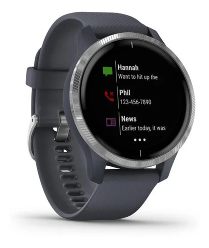 Imagen 3 de 6 de Smartwatch Garmin Venu Venu 1.2" caja 43.2mm de polímero reforzado con fibra granite blue, malla granite blue de silicona y bisel silver de acero inoxidable