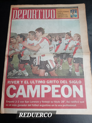 Suplemento Deportivo Clarín River Campeón Diciembre 1999 E