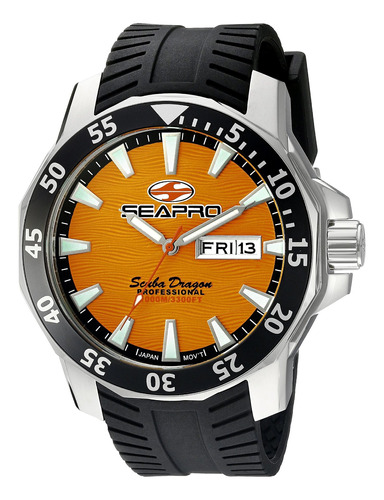 Reloj Hombre Seapro Sp8314 Cuarzo Pulso Negro En Silicona