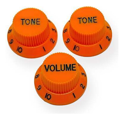 Axlabs Strat-style Knob Kit (3) - Orange W/ Black Font Aad