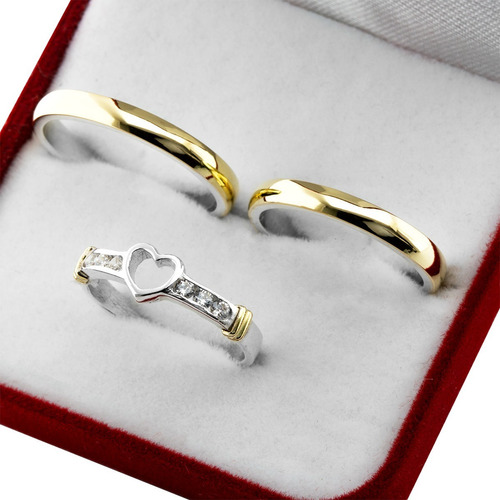 Alianzas Plata Y Oro + Anillo Corazón Medio Sin Fin Amor Cc