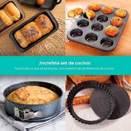 Set Kit Reposteria Pasteleria Muffins Tortera Desmontable Manga 6 Picos Teflon Antiadherente Espatula Pincel Silicona