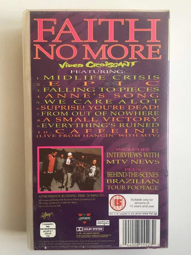 Imagem 3 de 7 de Faith No More Video Croissant Fita Vídeo Vhs Importada Uk