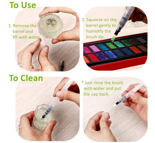 Imagen 5 de 9 de Pincel Con Deposito De Agua Para Acuarela Water Brush 6 Pzas