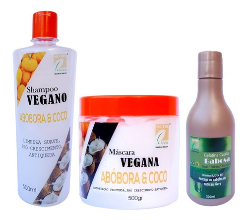 Kit Nutriflora Vegano Coco Shampoo Máscara Gelatina Babosa