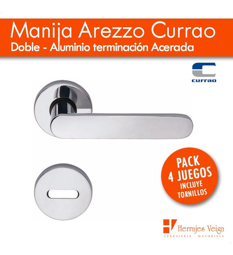Imagen 2 de 10 de Manija Arezzo Doble Aluminio Picaporte Currao Pack X 4