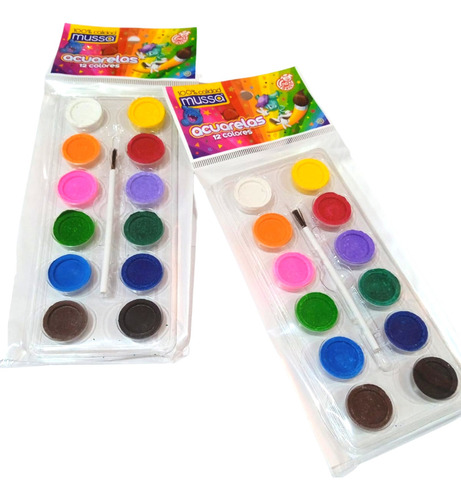 Acuarela Escolar 12 Colores Caja Mayoreo C50 Paletas Mussa
