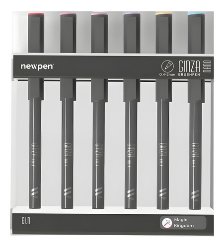 Marcador Newpen Brush Ginza Nano Magic Kingdom 06 Cores Cor Preto