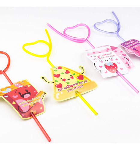 Juego De Pegatinas, Pajitas Y Tarjetas De San Valentín Para