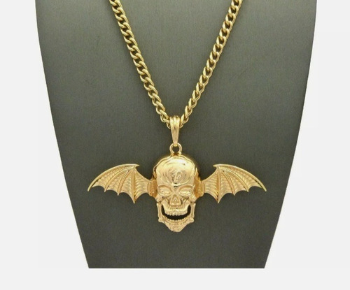 Cadena Collar Cubana Oro 14k Laminado Calavera Skull Alas 