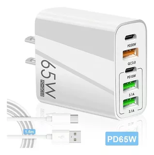 Cargador Rápido Multifunción Pd65w With Usb/typec Cable Color Blanco