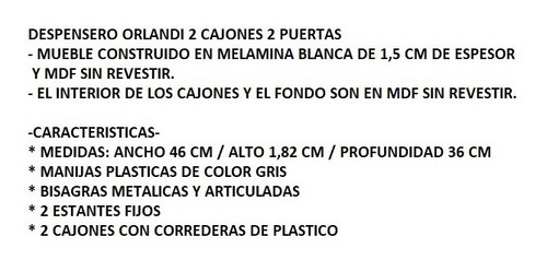 Despensero Orlandi 2 Ptas Y 2 Caj 1.80 Mt Armado