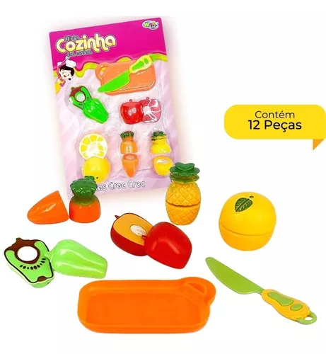 kit De Comidinha De Brinquedo Infantil Com Velcro Para Cortar Frutas e  Legumes, Jogo De Educativo Alimentos Reutilizáveis Cozinha