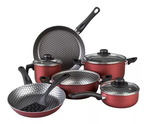 Batería De Cocina Cinsa Rojo Metálico Velvet Aluminio 10 Pzs