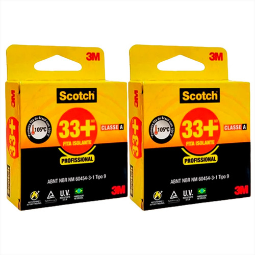 Fita Isolante 3m Scotch 33+ 19mm X 5 Metros - 2 Unidades Cor Preto Liso